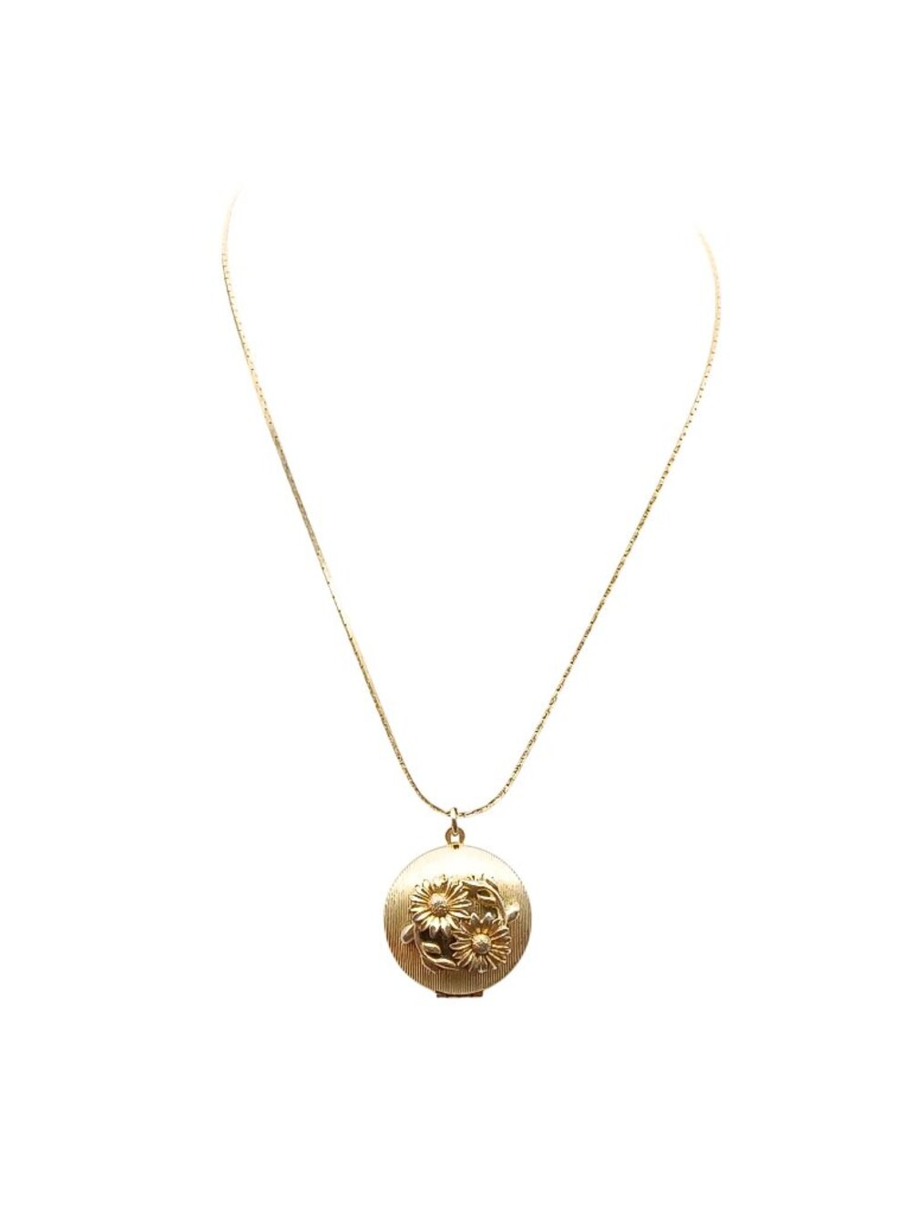 Vintage Gold-Tone Floral Locket Necklace With Chain – Elegant Round Pendant